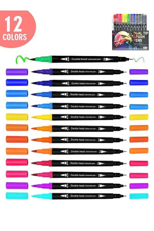12 Pcs Dual Tip Acrylic Paint Markers with Fine & Brush No Bleeding Paint Pens Art Supplies for Dra