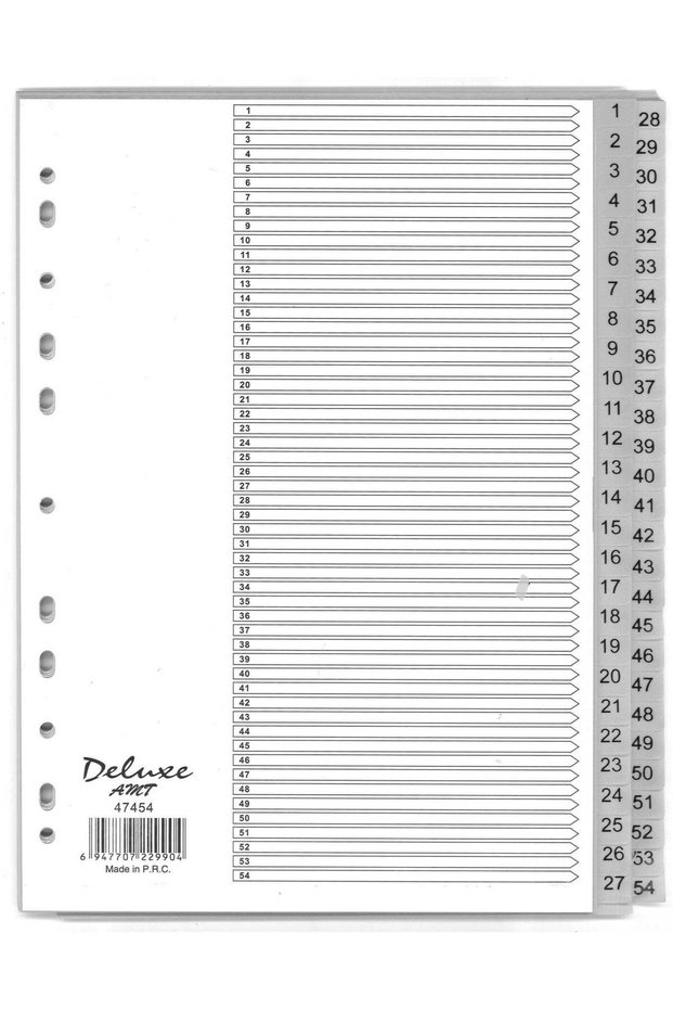 Plastic File Divider Tabs With Fifty Four Divisions With Number Grey