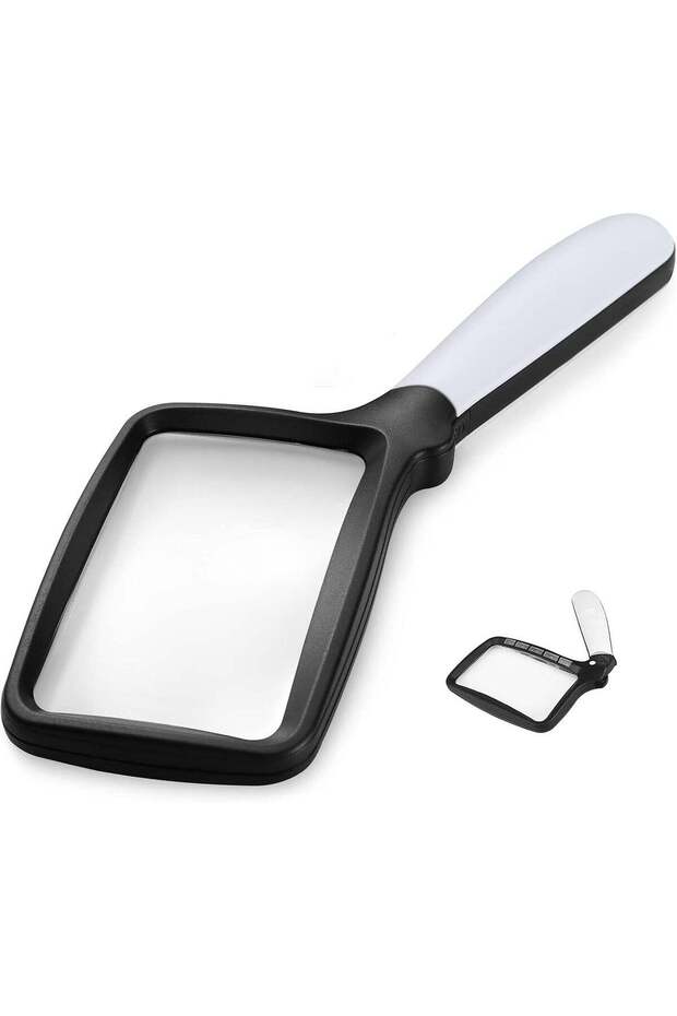 Magnifying Glass with Light, Folding Handheld 3X Large Rectangle Lighted Magnifier, Dimmable LED fo