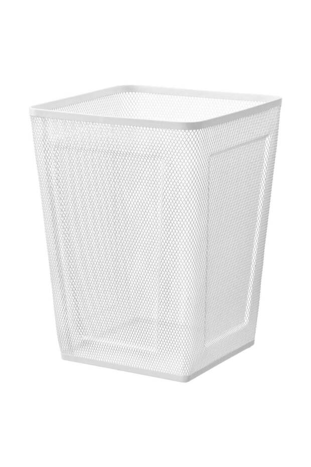 Wastepaper Basket, White Metal Mesh, 26×26×35 cm
