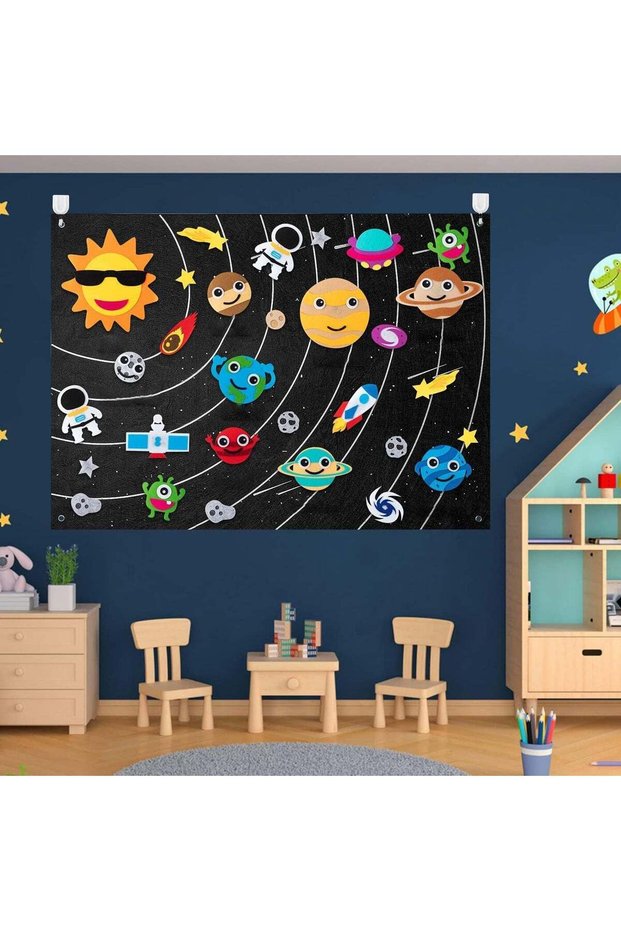 30Pcs Reusable Outer Space Felt Story Board Set - 3.5 Ft Interactive Solar System Play Kit for Kids