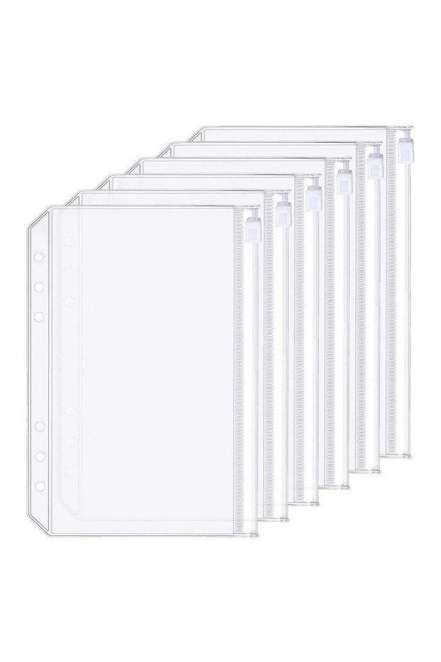 6 Pack A5 6 Holes Binder Zip Pockets Plastic Binder Colored Zipper Folders Waterproof 6 Holes Zippe