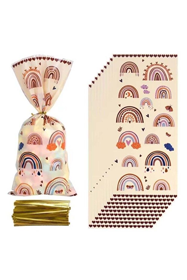 100Pcs Boho Rainbow Cellophane Bags Boho Rainbow Candy Bags Bags Goodie Bags Treat Bags with 100Pcs
