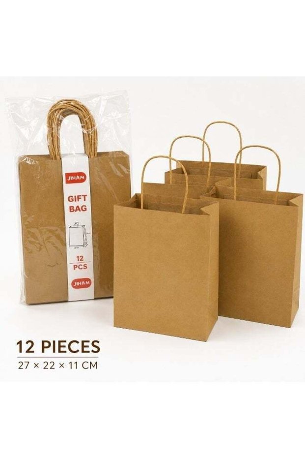 12-Pack Kraft Paper Gift Bags with Handles, 27 x 22 x 11 cm Paper Gift Bags for Birthday, Wedding,