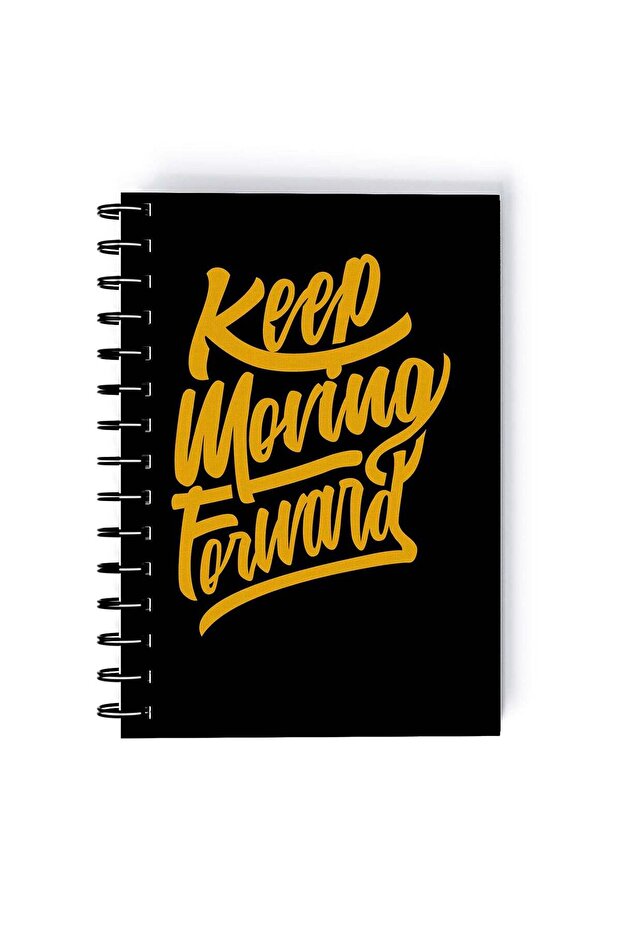 Keep Moving Forward Quote Rectangle Spiral A5 Notebook Black/Yellow