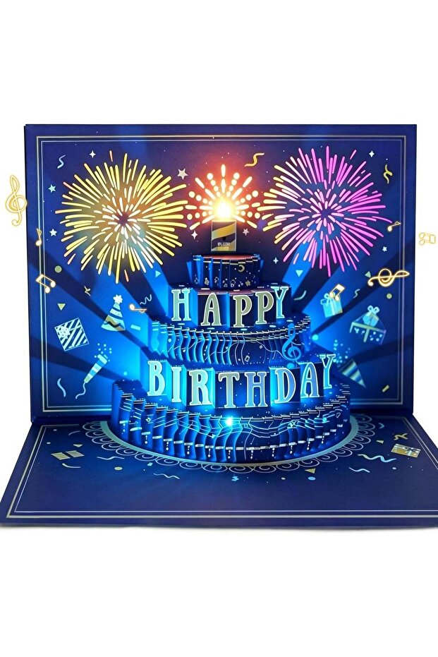 Musical Birthday Cards With Light, 3D Pop Up Firework Birthday Cards, Musical & LED Lights Birthday