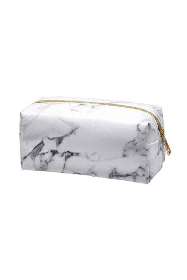 Leather Marble Pattern Pencil Case White
