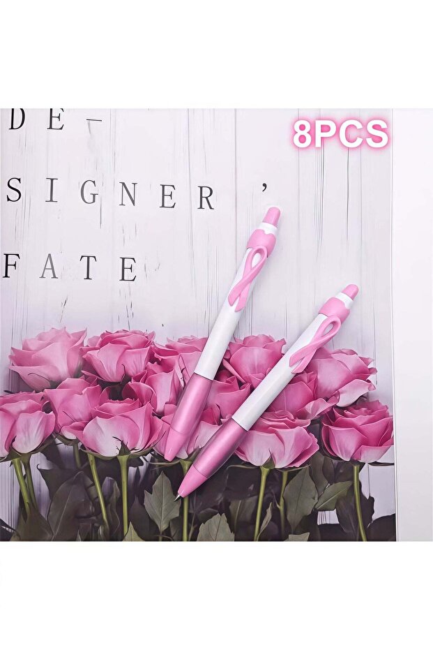 Awareness Ballpoint Pens – Set of 8 Pink Ribbon Design Pens, Ideal for Schools, Hospi
