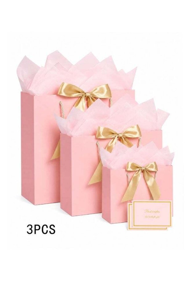 3-Pack Gift Bags, Present Bags with Elegant Ribbon Bow, Handles, Tissue Paper & Greeting Cards for