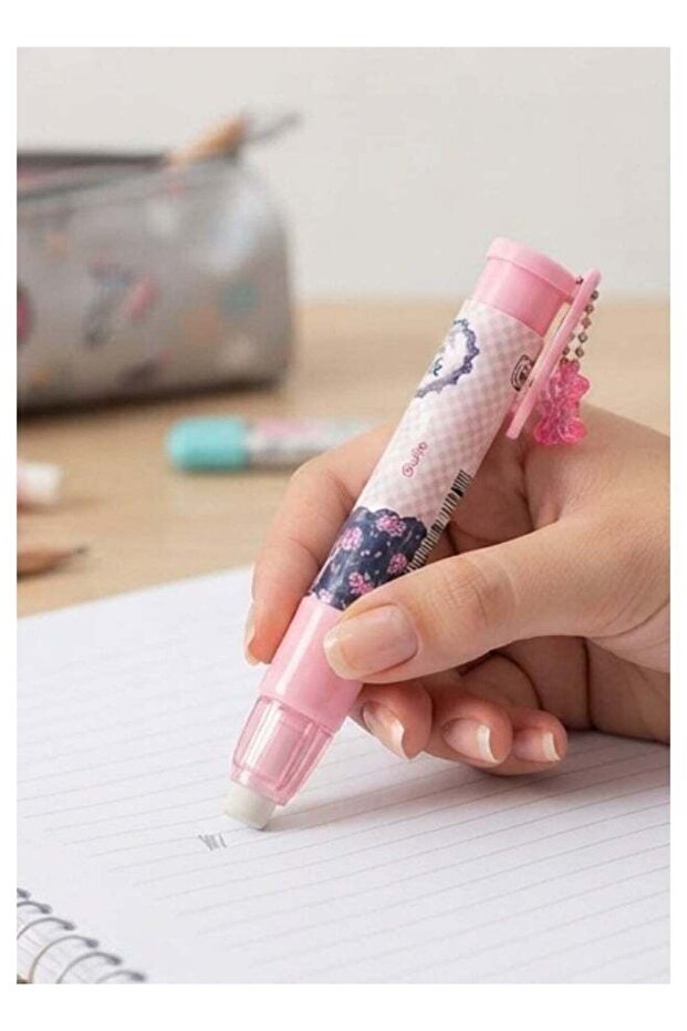 Tilibra Jolie Eraser Pen – Cute Girl with Dog Design, Pink & Floral Barrel, Refillable Pen-Style Ru