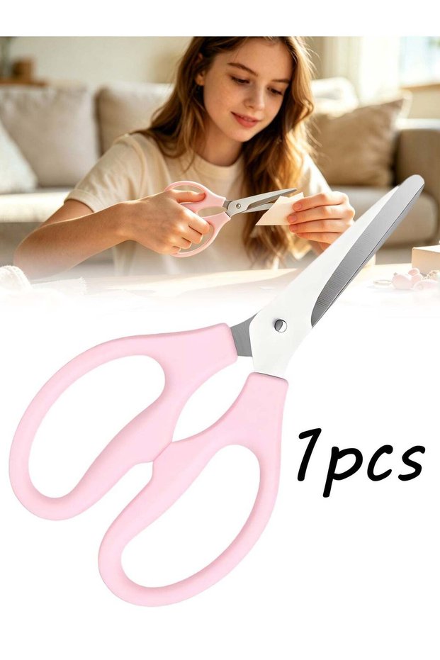 5 Inch Pink Small Stationery Scissors, Stainless Steel Blade Acrylic Grip Handle, Multi‑use Cutting