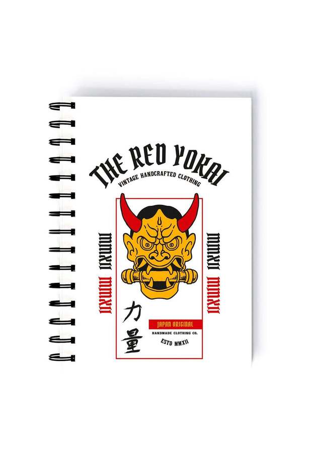 Red Yokai Design Rectangle Spiral A5 Notebook Multicolour