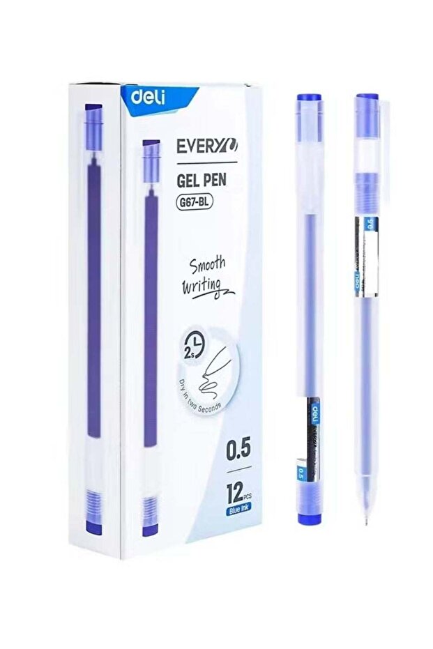 Deli G67 Needle Tip Gel Pen 0.5mm Blue Ink Smooth Writing Office Pen – Pack of 12