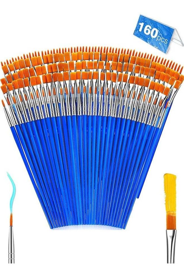 160 Pcs Paint Brushes Bulk, Round Flat Tip Acrylic Paint Brushes Set for Kids Classroom Crafts Oil