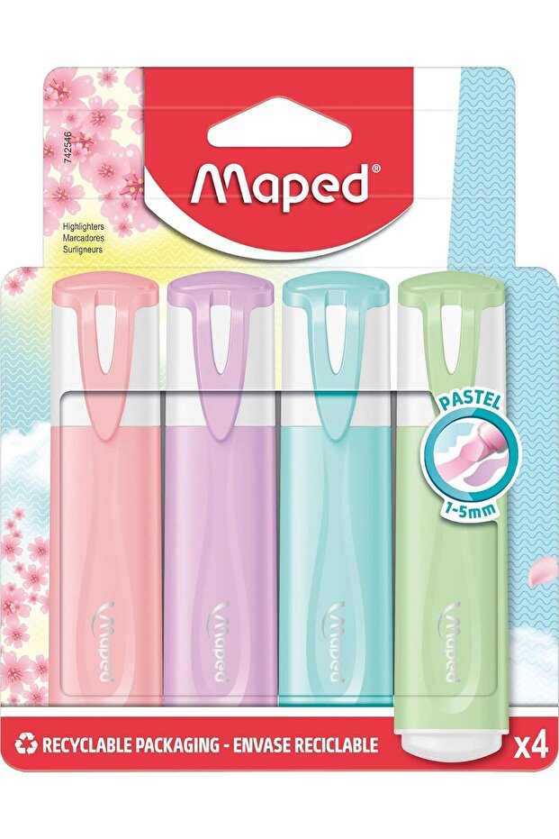 Maped Pastel Highlighter Pens - Assorted Colours (Pack of 4)