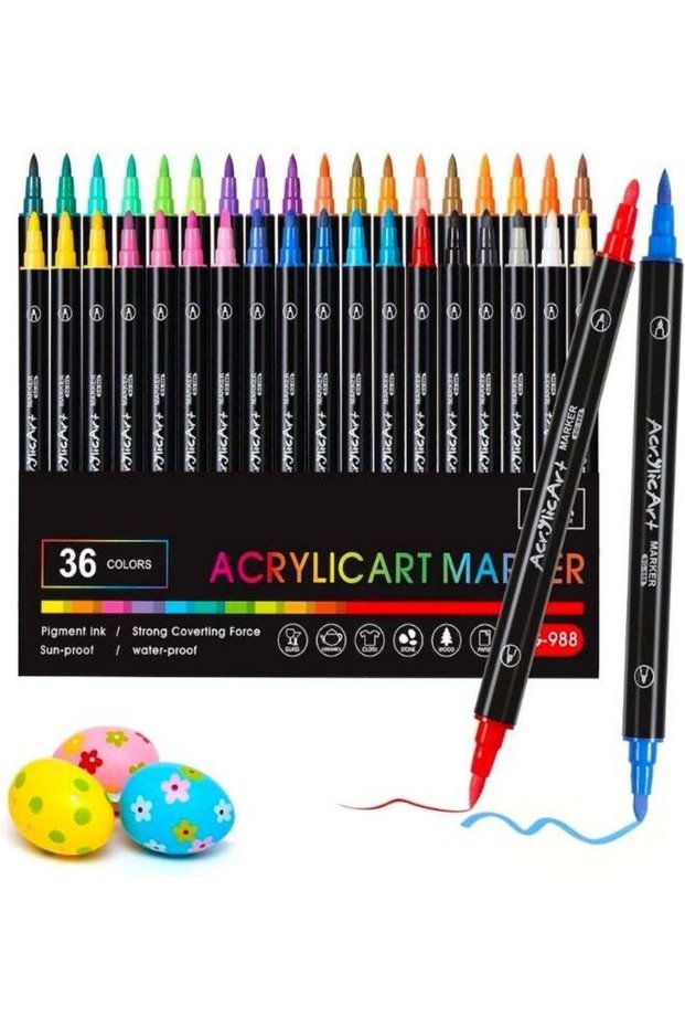 36-Piece Dual Tip Acrylic Paint Markers Set, Premium Non-toxic Multicolor Acrylic Paint Pens With B