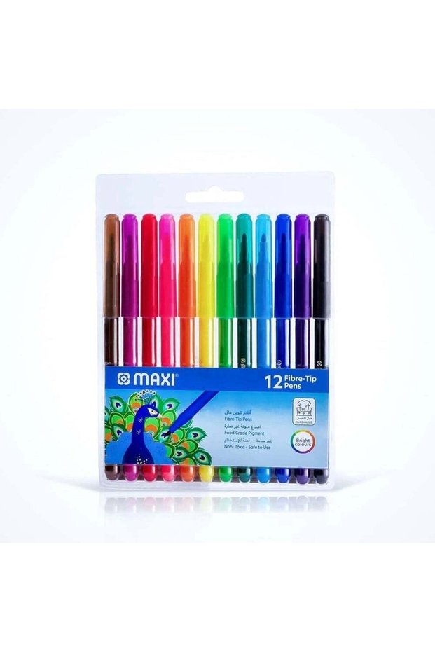 Maxi Washable Fiber Tip Color Pens 12pcs- Multicolor
