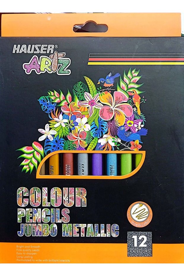 12 PIECES COLOUR PENCILS JUMBO METALLING