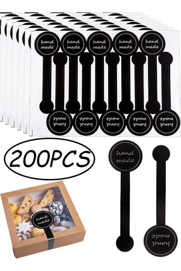 200 Pcs Handmade Food Baking Label Stickers Handmade Food Long Baking Seal Labels Retail Package Bl