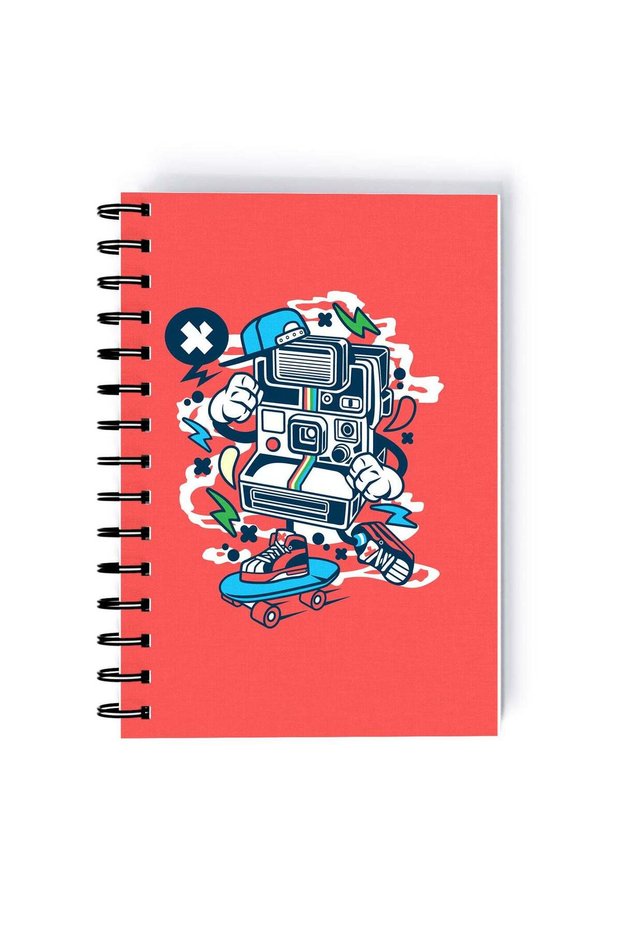 Retro Polaroid Camera Rectangle Spiral A4 Notebook MultiColor