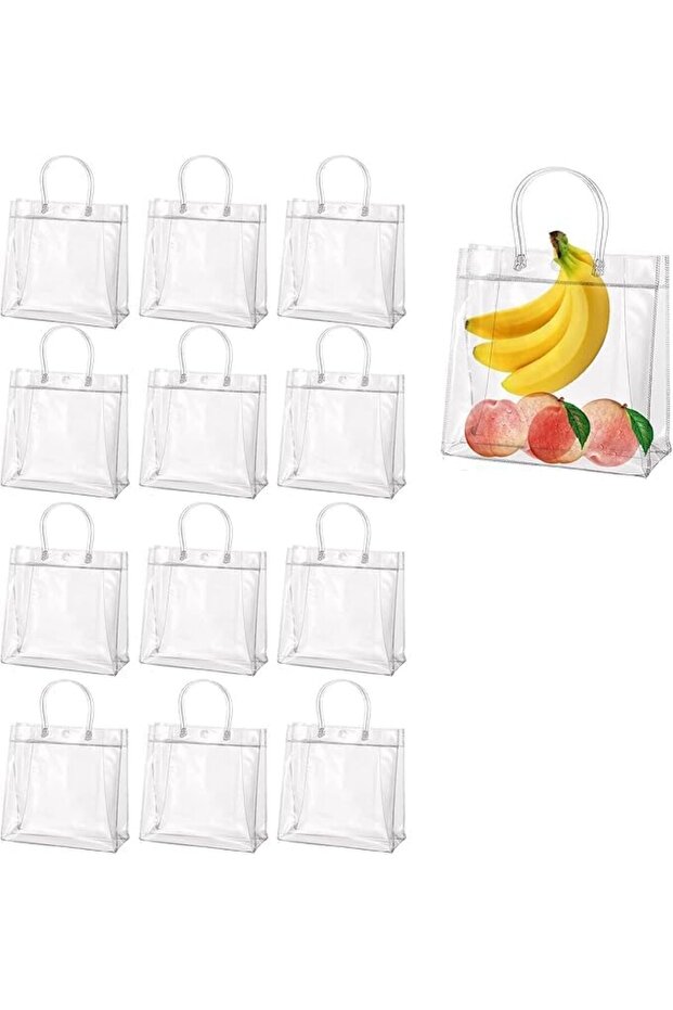 16 Pack Clear PVC Gift Bags, Reusable Transparent Tote Bags with Handles, Waterproof Party Favor Ba