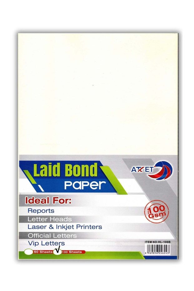 100-Piece A4 Size Executive Laid Bond Paper Cream Colour 100gsm Thickness