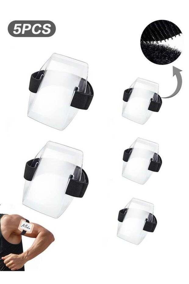 5 Pack Arm Badge Holder Card ID Armband with Black Adjustable Elastic Strap Fastener Clear Plastic