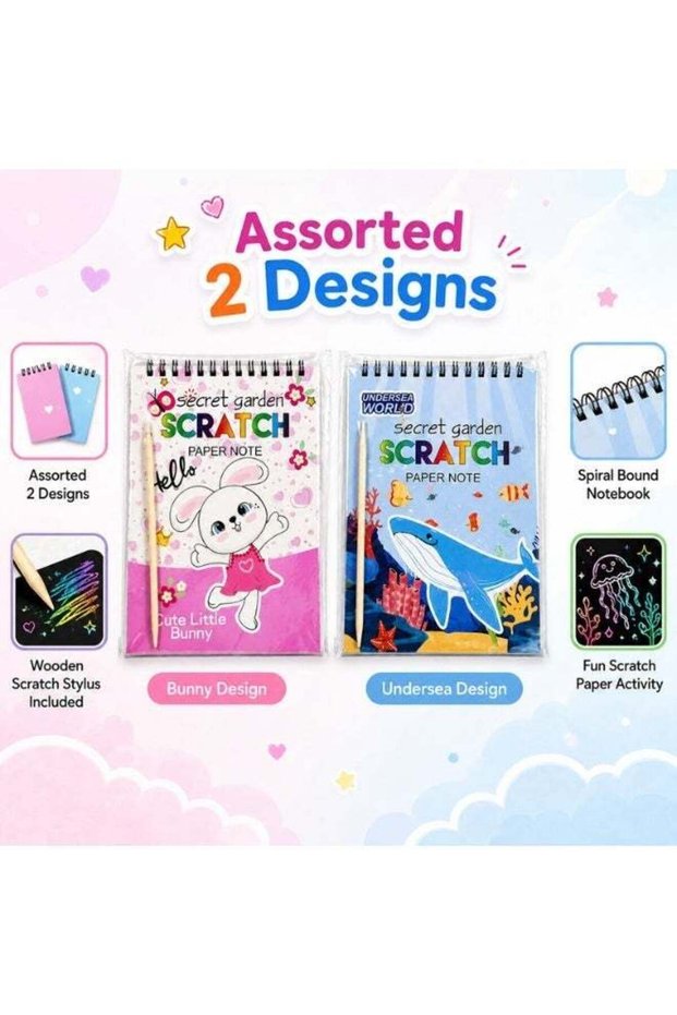 Assorted 14 x 20 cm Magic Scratch Art Book for Kids with Wooden Stylus"
