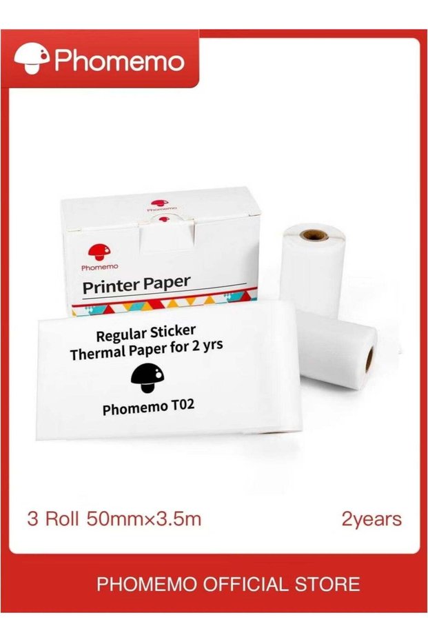 3 Rolls Thermal Sticker Paper 50×3.5m, Compatible with T02 & M02X & M832 |2 Year