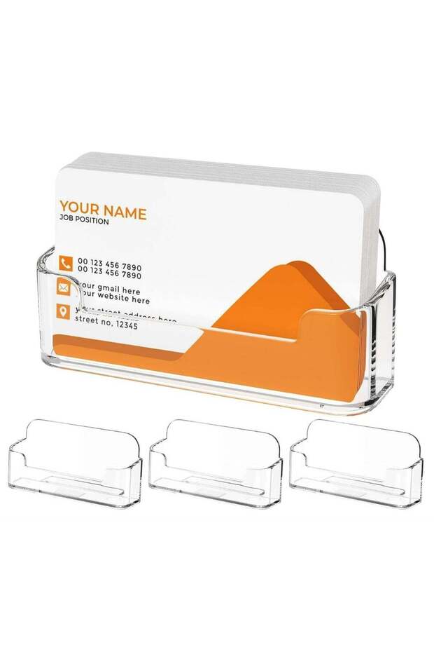 3-Pack Acrylic Business Card Holder for Desk Plastic Display Clear Business Card Stand Desktop Busi
