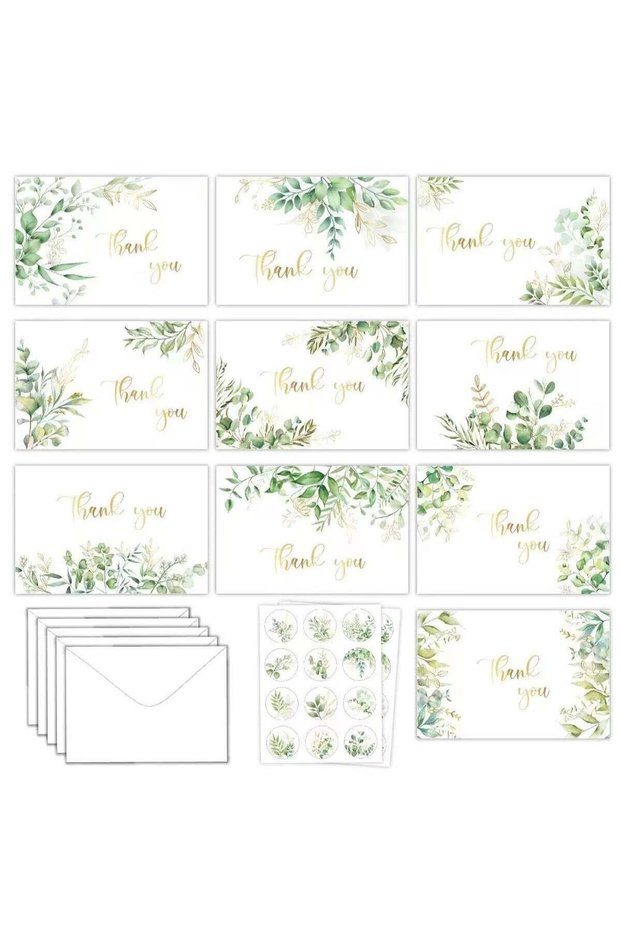 32PCS Wedding Thank You Cards with Envelopes & Stickers – Elegant Eucalyptus Greenery Note Cards fo