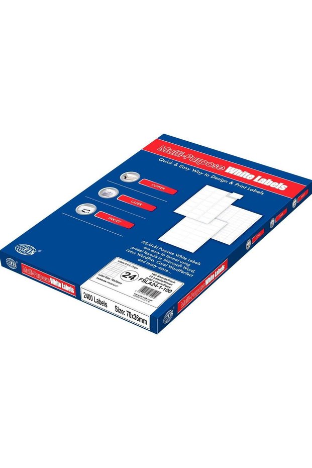 FIS Multipurpose Laser Labels, Colour White, Size 70X36MM (24 Stickers x 100 Sheet) A4 Size, E.U. O