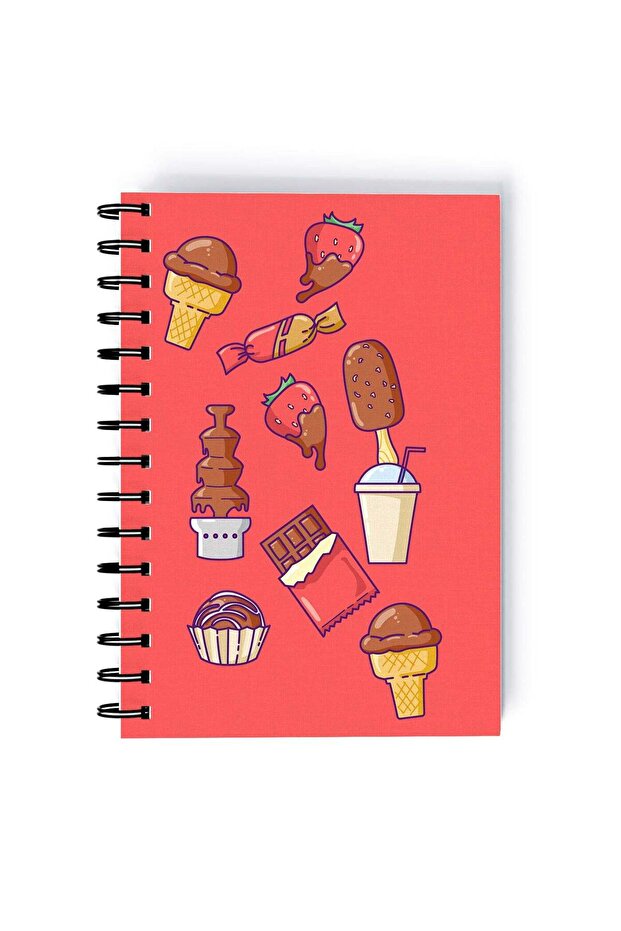 Spiral A5 Notebook Pattern Cute Food Pink Aesthetics