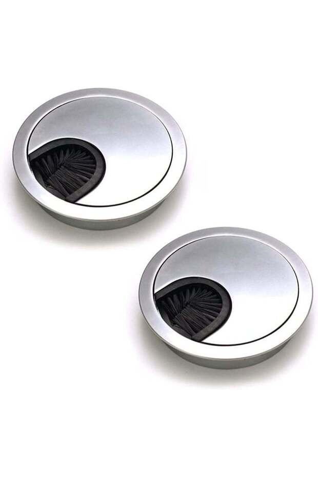 2 Pcs Desk Table Grommet Cable Tidies Caps, 60mm Desk Surface Port Hole Covers, Brushed Chrome Comp