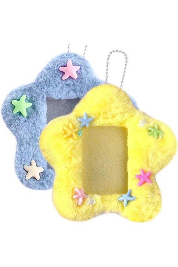 2 Pcs Star Photocard Holder Cute Plush Keychain Pendant 3 Inch Photo Card Holder Student Card Bag I