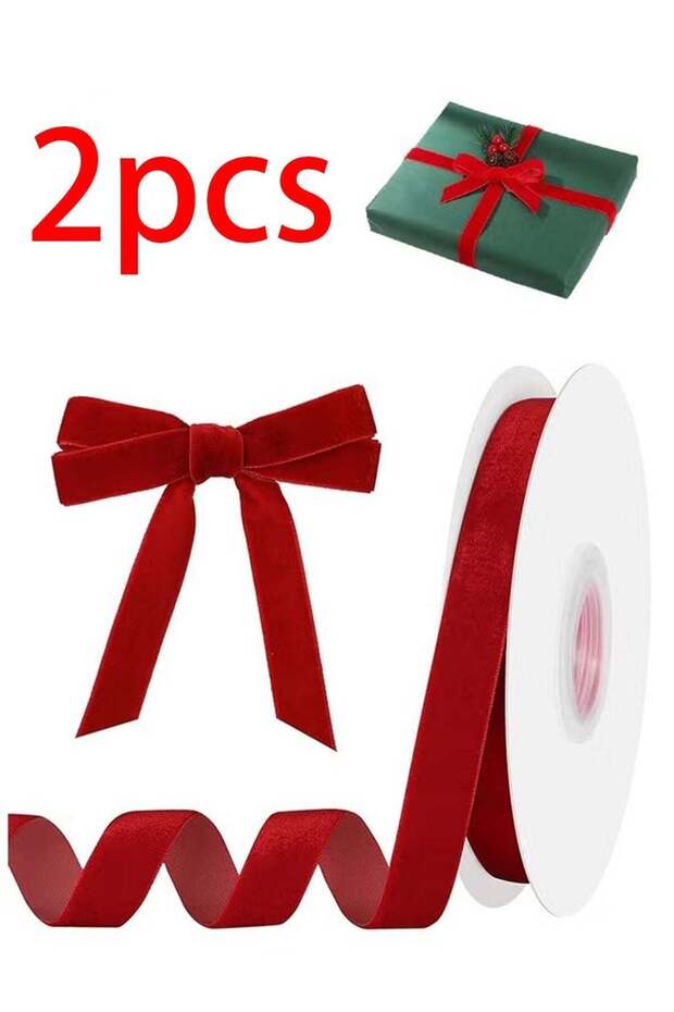2 Pcs Vintage Velvet Ribbon Single Face Spool Satin Velvet Ribbon for Wreath Decoration DIY Bow Cra