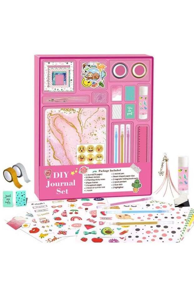 DIY Journal Kit for Girls - Funny Gifts for 8 9 10 11 12 13 14 Year Old Girl, 92pcs DIY Journal Set