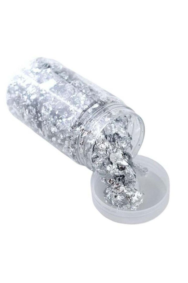 10g Silver Metallic Foil Gilding Silver Leaf Flakes - Imitation Silver 10 Gram Bottle - Gild Pictu