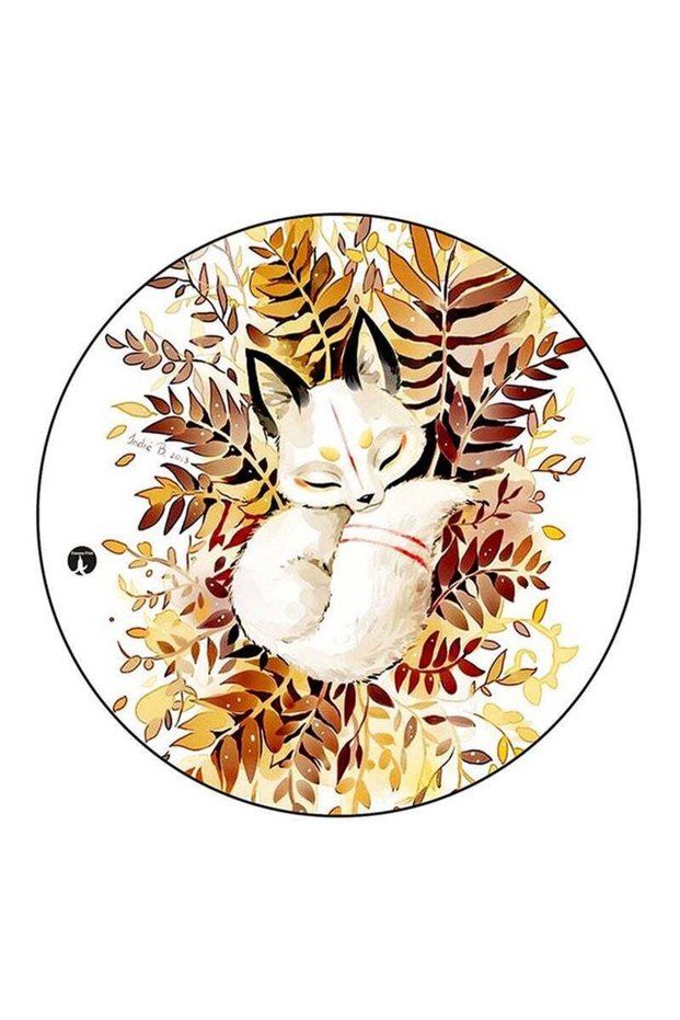 Fox Printed Round Pin Badge Multicolour