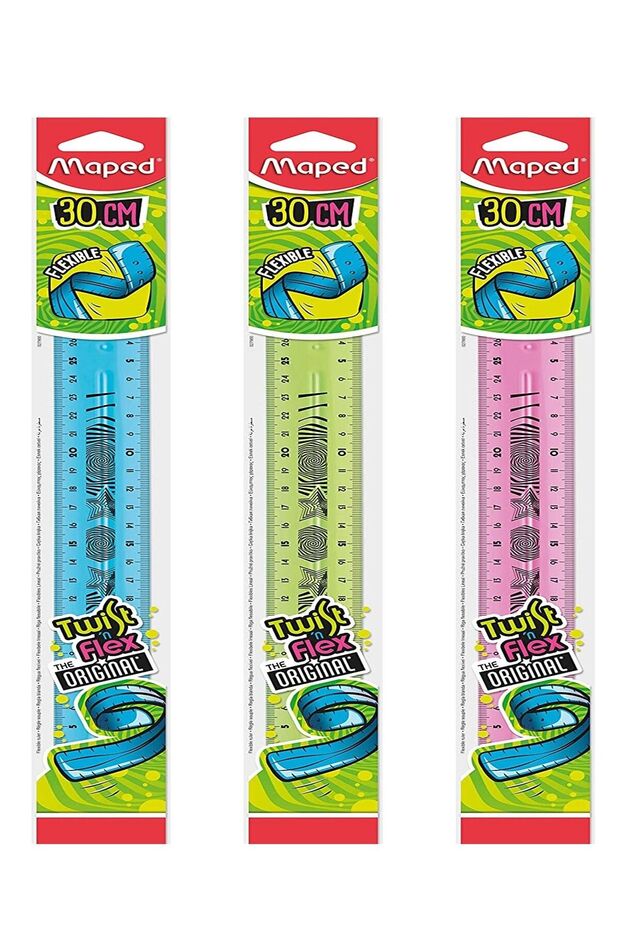 3-Piece Flexible Ruler 30cm Multicolour