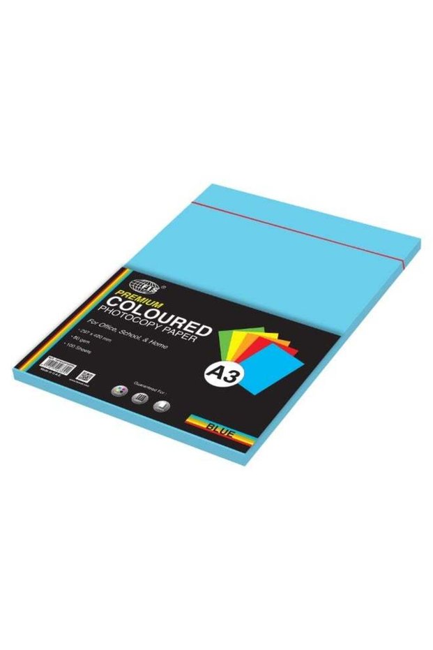 Premium Color Photocopy Paper, 100 Sheets, 80 gsm, Premium Blue Color, A3 Size - FSPWA3P100PBL