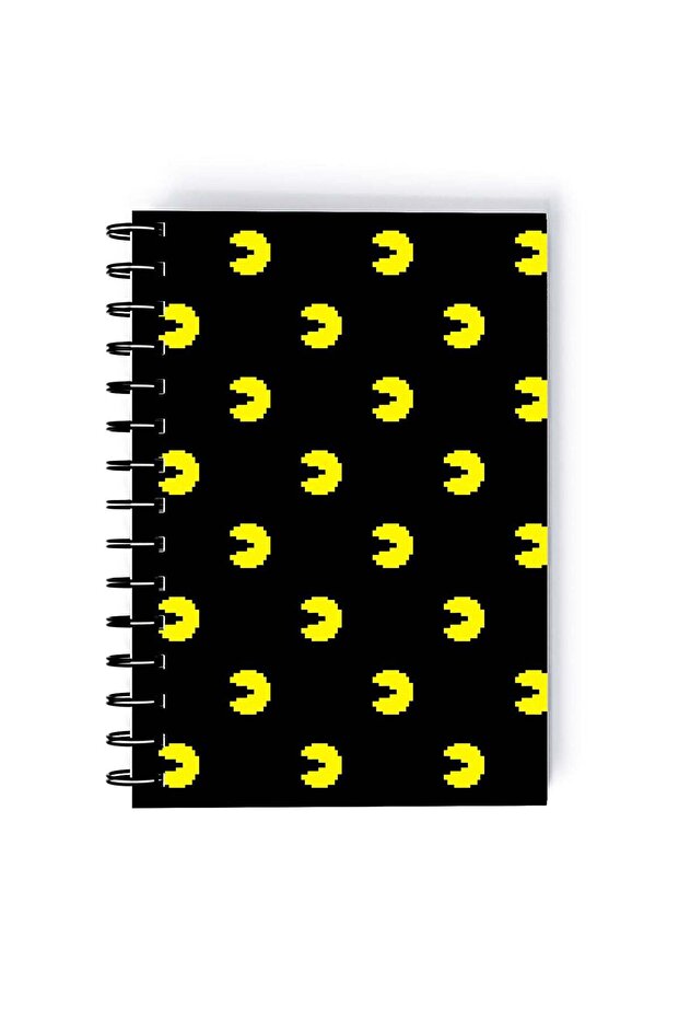 Ghost Pacman Game Printed Spiral A5 Notebook Black/Red/White