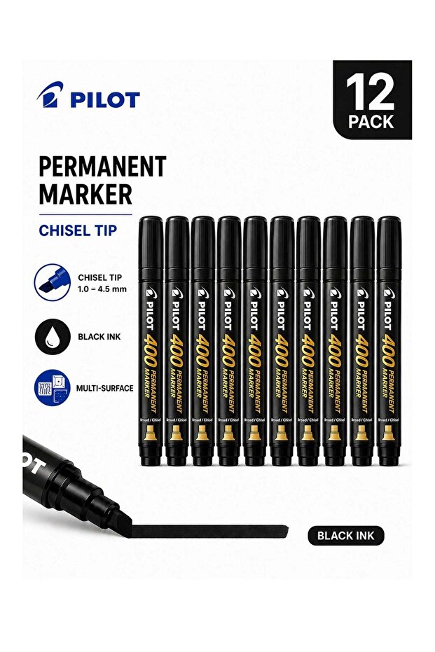 12-Piece Permanent Marker Chisel Tip Black Ink