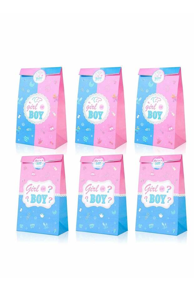 Gender Reveal Party Favor Bags Set of 20 with Pink and Blue Stickers for Baby Shower Gifts and Deco