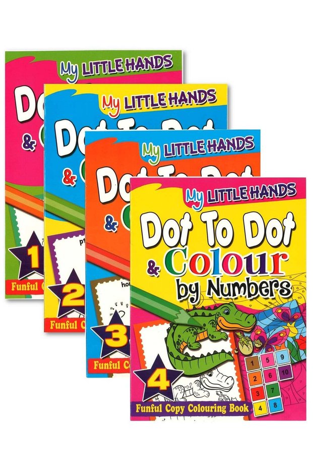 4-Piece Dot To Dot And Colour By Numbers Funful Copy Colouring Book Series 1 To 4