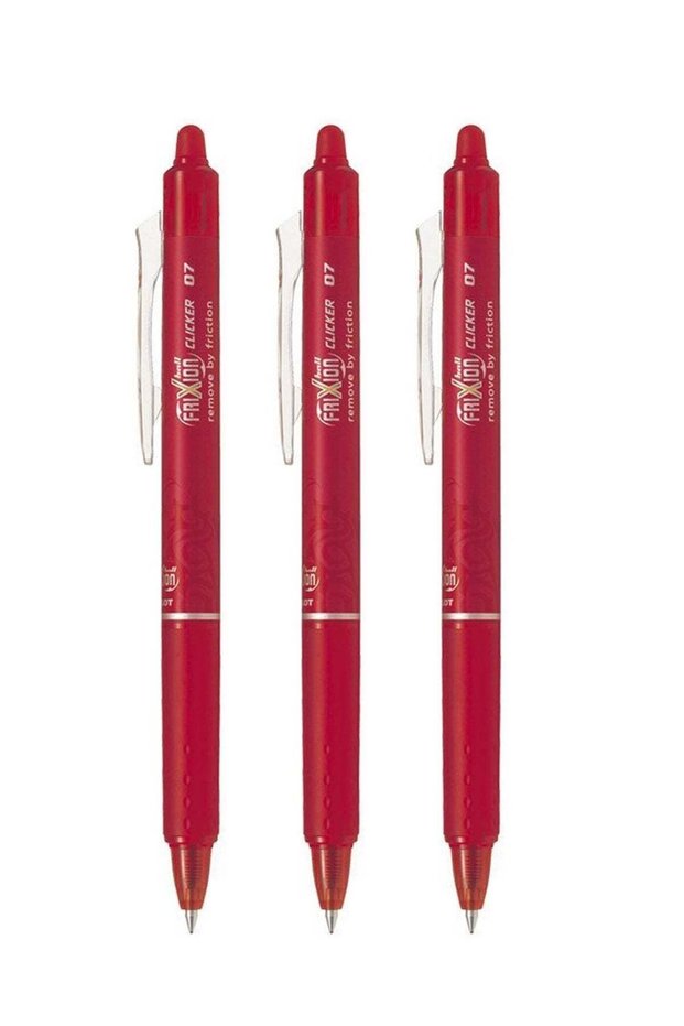 3-Piece Frixion Clicker Erasable Ball Pen 0.7mm Tip Red Ink