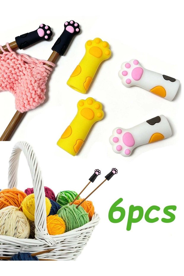 6 PCS Cat Paw Knitting Needle Stoppers Silicone Needle Point Protectors Stitch Stopper Knitting Acc