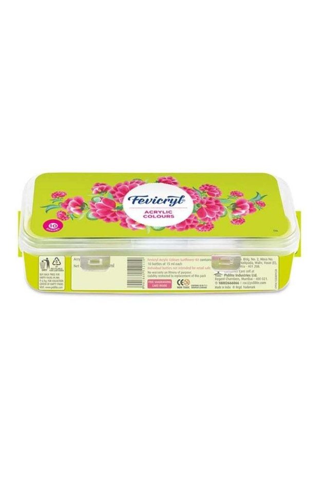 Fevicryl Acrylic Colours Sunflower Kit | 10 Colours x 15 ml | DIY Paint, Rich Pigment | Multicolour