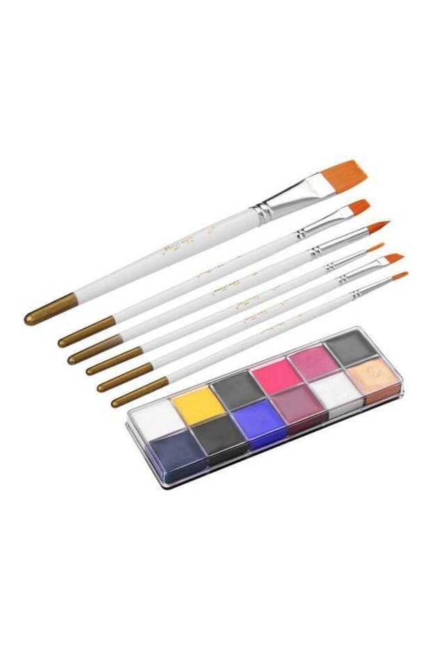7-Piece Painting Art 12-Colour Face Paint With Paint Brush Kit Multicolour