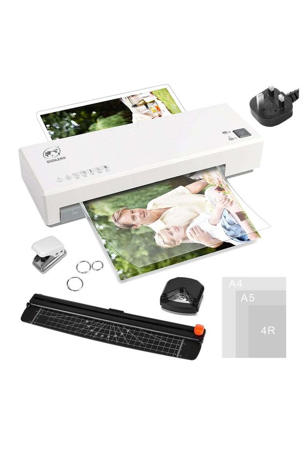 Laminator, Laminator Machine with Hot and Cold Settings and 15 Pouches, 4 in 1 A4 laminator with Pa
